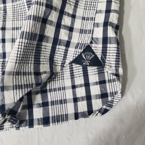 Flag & Anthem Mens XL Plaid Pattern Navy Blue White Button Down Shirt Pocket - Picture 11 of 16